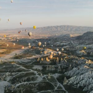 Cappadocia hot air balloon over the valleys at sunrise