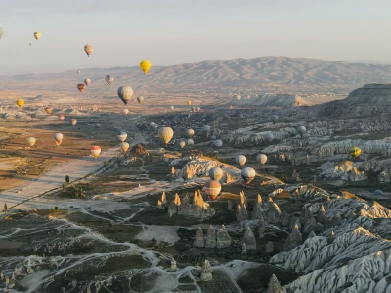 Cappadocia hot air balloon over the valleys at sunrise