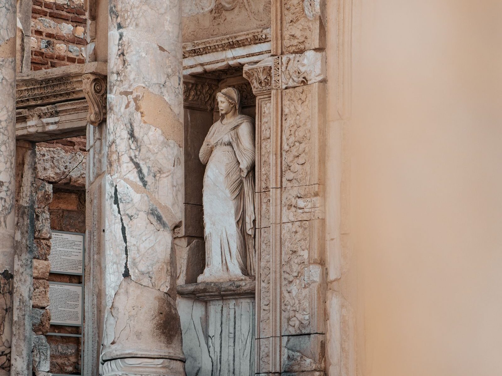 Ancient statue among the ruins of Ephesus, illustrative of museum artifacts