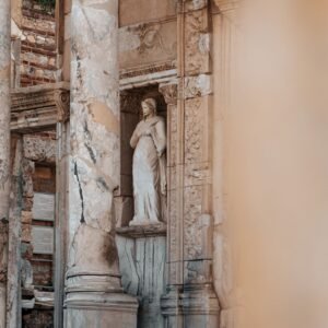 Ancient statue among the ruins of Ephesus, illustrative of museum artifacts