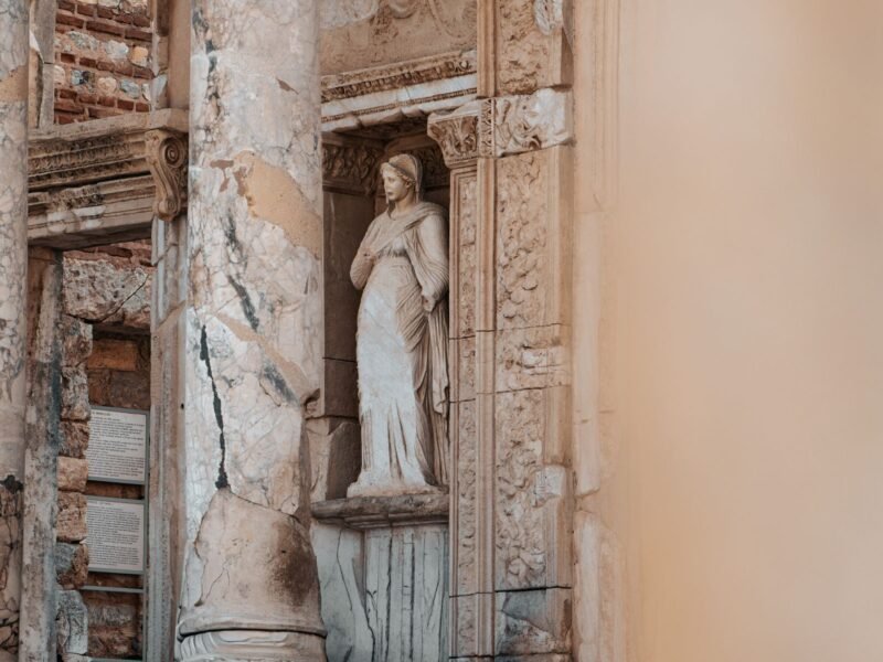 Ancient statue among the ruins of Ephesus, illustrative of museum artifacts